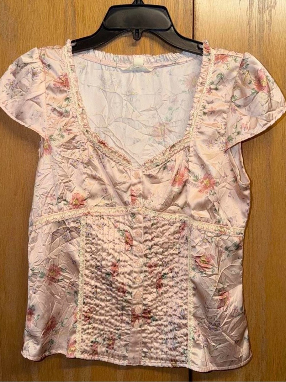 Lucky Brand Light Pink Floral Smocked Front Women's Top